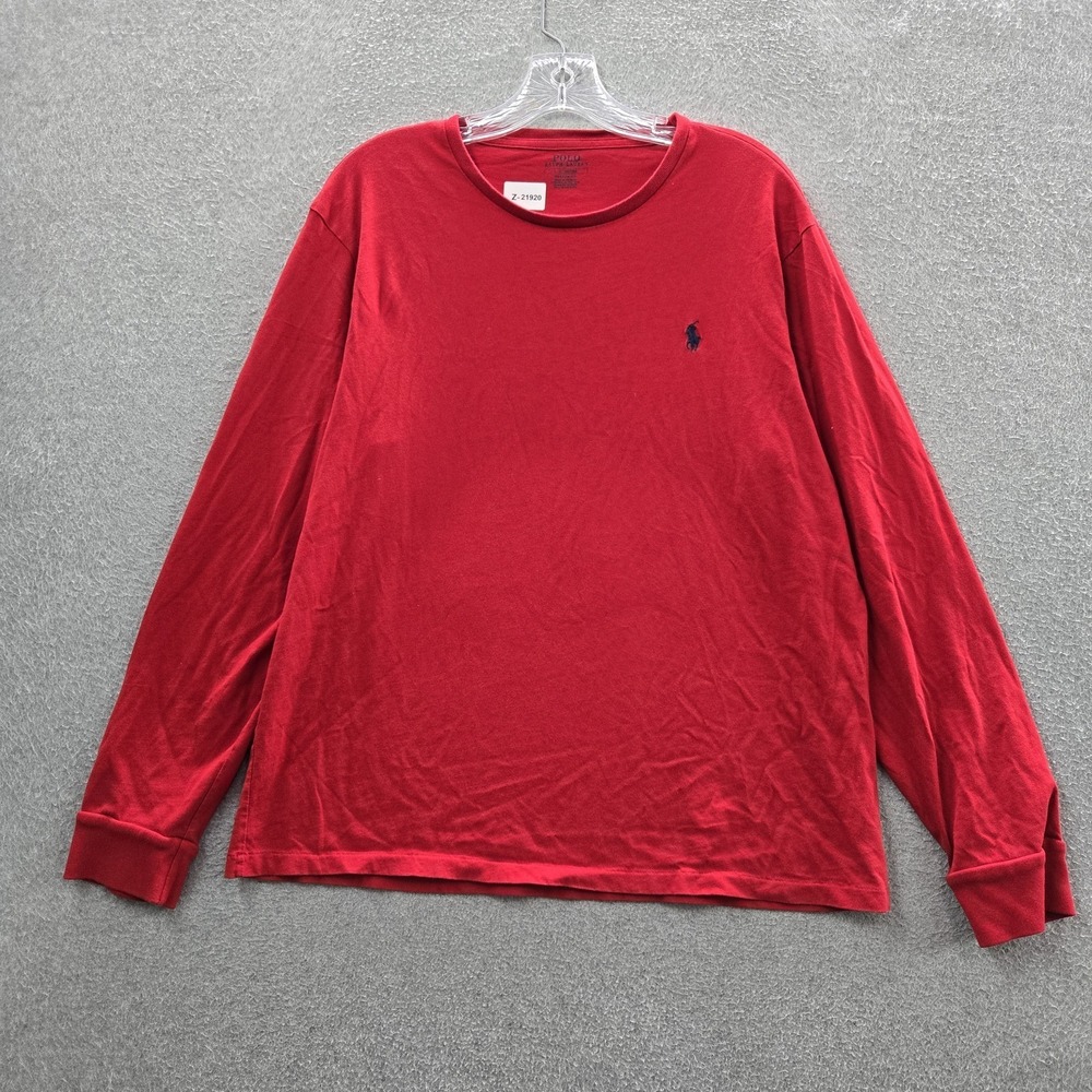 Polo Ralph Lauren Men Shirt L Red Embroidered Long Sleeve Tee Logo